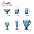 ATO Machine Embossed Glass Tumbler Blue Drinking Glass