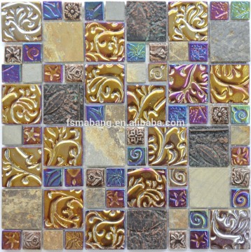 MBD5010 Best Quality Plated Pattern Resin Mix Stone Glass Mosaic Tile for Background