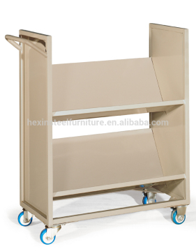 metal steel V-shape 2-layer mobile book cart book carrier conveyor