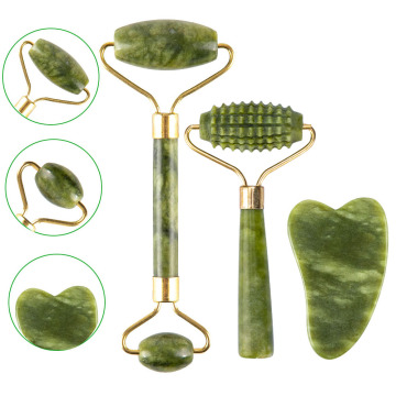 2pcs Jade Massage Roller Set For Face Natural Stone Green Facial Massager Gua Sha Eye Face Neck Lift Slimming Skin Care Tools