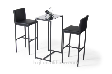 Glass bar table with metal legs