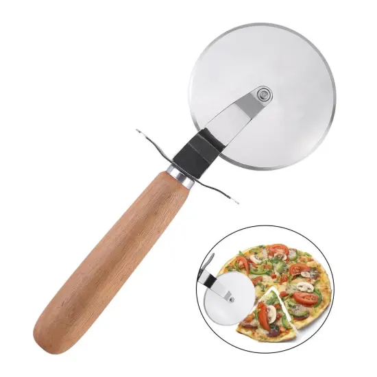 Wholesale Custom Logo Wood Handle Stainless Steel Pizza Wheel Cutter and Slicer