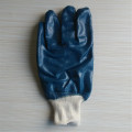 Blue nitrile flannel lined gloves knit wrist