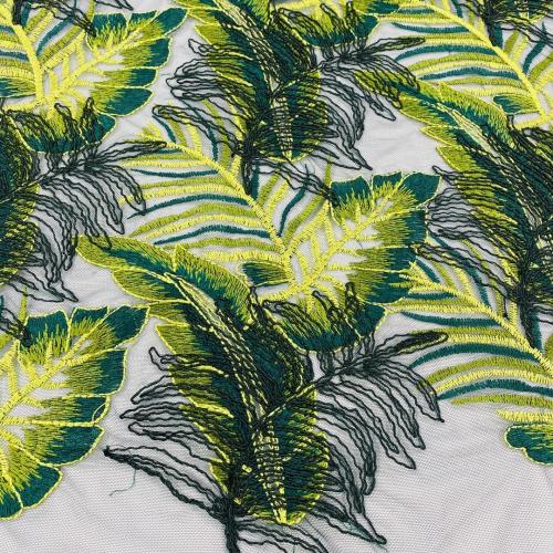 Forest Green Cord Embroidery Fabric For Dresses