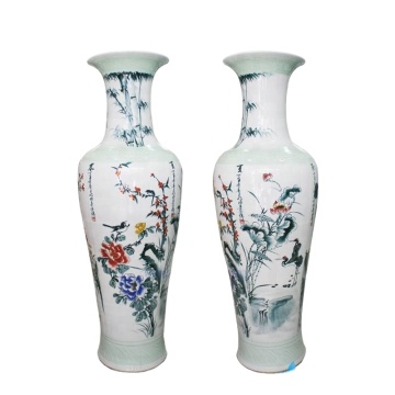 Chinese Antique Large Floor Vase with Bamboo and Peony Flower Pattern for Office Hotel Decoration