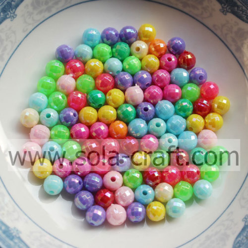 Perles rondes acryliques multicolores opaques AB pour bracelet et collier de perles de mariage