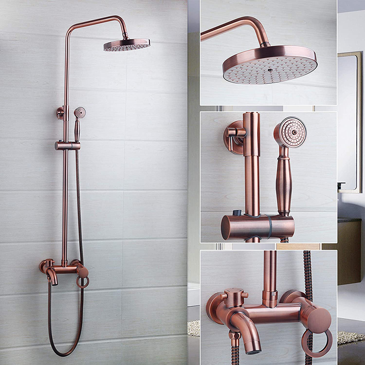 Rose Gold Wall Bar Shower Kit Set with Mixer