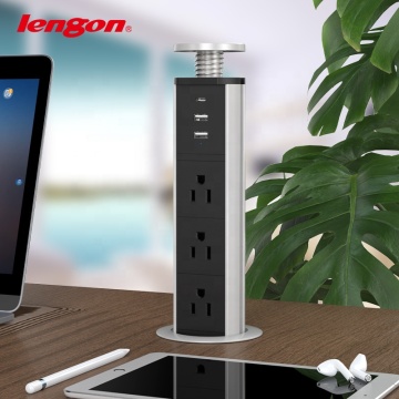 Electrical US Plug Pull Pop Up Socket - Kitchen & Desk Hidden Power Socket with USB and Overload Switch (20W/30W/67W)
