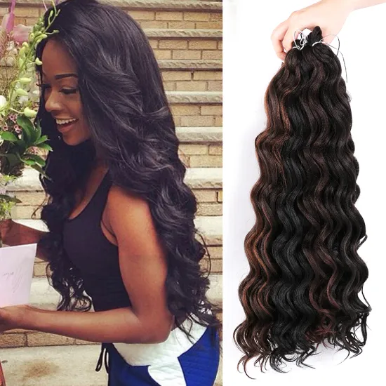 AliLeader Wholesale Price Afro Ocean Wave Crochet Braids 20'' Synthetic Crochet Hair Extension For Women