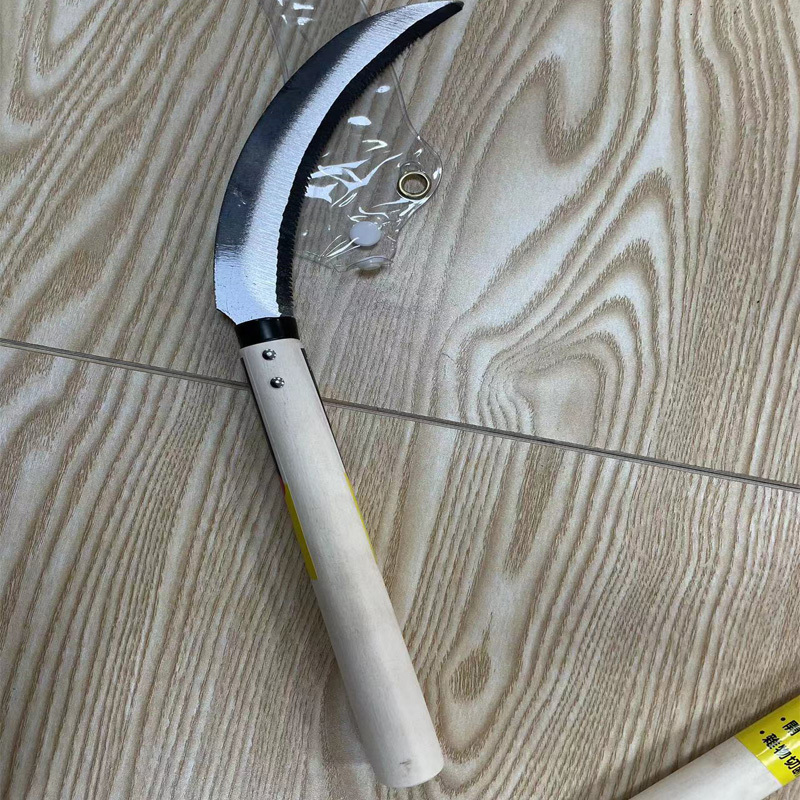 High quality solid wood handle 65 Mn steel sickle Outdoor agricultural serrated Japanese sickle