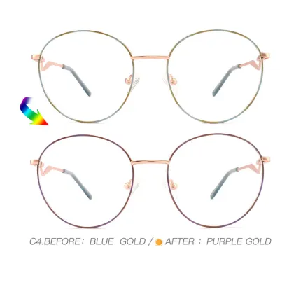 Photochromic Metal Frame Eyeglasses: Round Women's Spectacle with Anti-Blue Light and Optical Protection