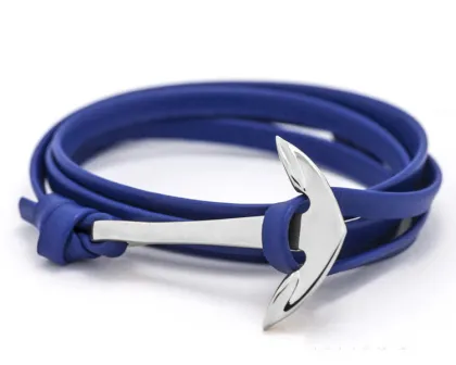 black leather rope custom mens silver charm bracelet