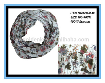 2016 fashion Floral wrinkled infinity scarf-viscose twill scarf