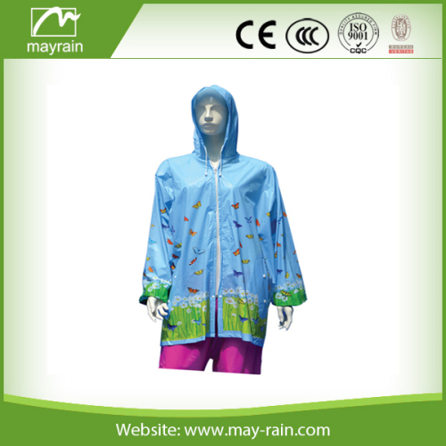 lady's full printing pvc rainwear/raincoat with hood