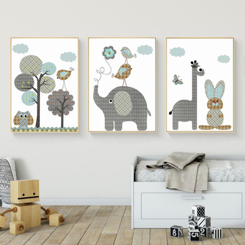 SURE LIFE Cartoon Giraffe Rabbit Elephant Animals Canvas Painting Nordic Pictures Wall Art Baby Nursery Rooms Poster Home Decor