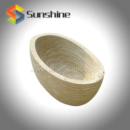 Landscape Veins Sandstone Free-Standing Soaking Bathtubs Carved from Solid Block