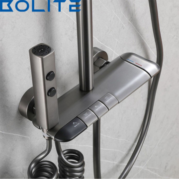 Brass Gunmetal Gray 4 Function Thermostatic Shower Set with Piano Keys Design