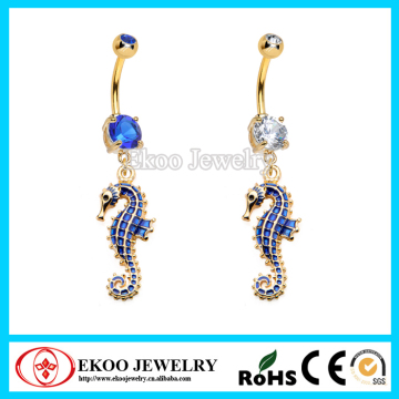 Gold Anodized Seahorse Dangle Navel Jewelry