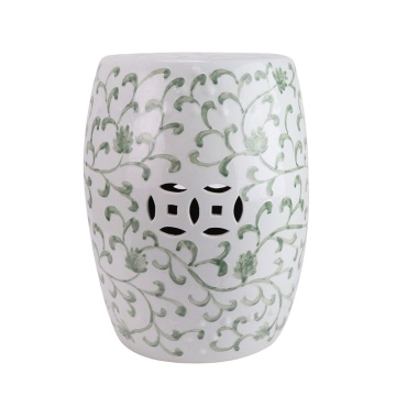 Green and White Lotus Flower Pattern Ceramic Stools