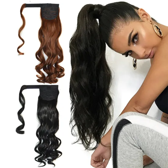 Synthetic Natural Wavy Wrap Pony tail Around Clip in Hair Ponytail Hair Extension for Women