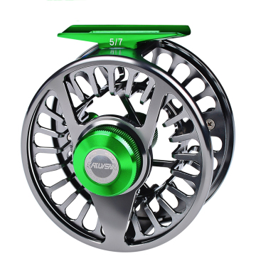 Aluminum 3+1 BB Fly Fishing Reel with Green & Gun Color - CNC Machined Right & Left Handle