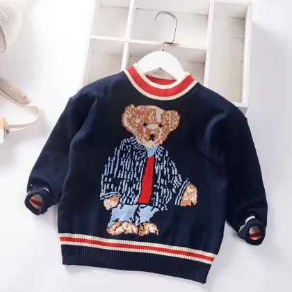 2021 children's sweater bear pullover spring, autumn and winter new baby boy sweater designs