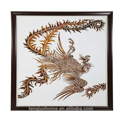 CANOSA Golden paua shell hand engarving phoenix Wall Picture