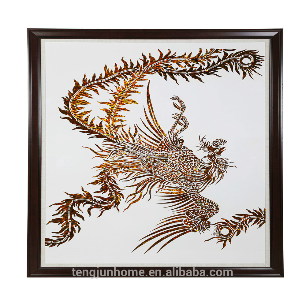 CANOSA Golden Paua Shell Hand Engarving Phoenix Wandbild