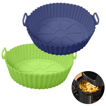 Reusable Nonstick Baking Basket and Liners for Air Fryer - Green and Blue Silicone Set