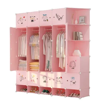 Portable Pink Plastic Wardrobe Closet Organizer for Kids