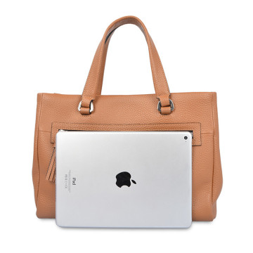 Young Women Leather Handbag Tan Color Shopping Bag