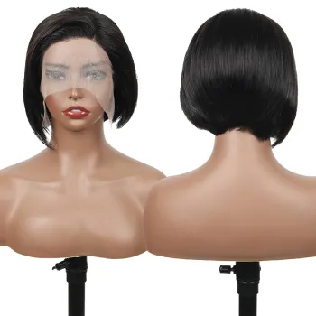Perruque Pixie Cut Wig Human Hair Curly Bob Short Pixie Cut Lace Wig Bleached Knots Lace Frontal 13x4 Pixie Wig With Baby Hair