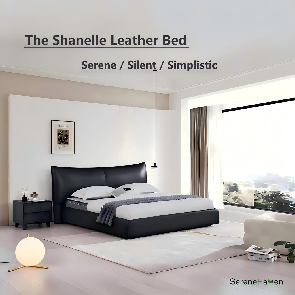 ヘッドボード付きのミニマリストレザーベッド
