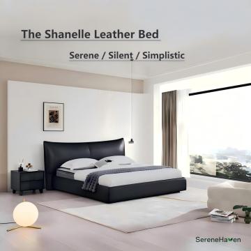 Letto minimalista in pelle con testiera