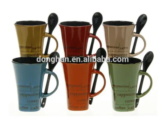 bright color glaze coffee mug with spoon.