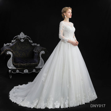 High Neck Long Sleeve Lace Appliqued Wedding Dress Bridal Gown
