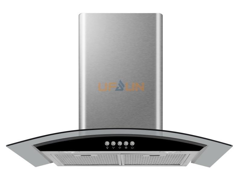 Hot Selling Stainless Steel Push Button Baffle Filter 24# Copper Motor 700/900mm Slim Curved Cooker Hood/Chimney