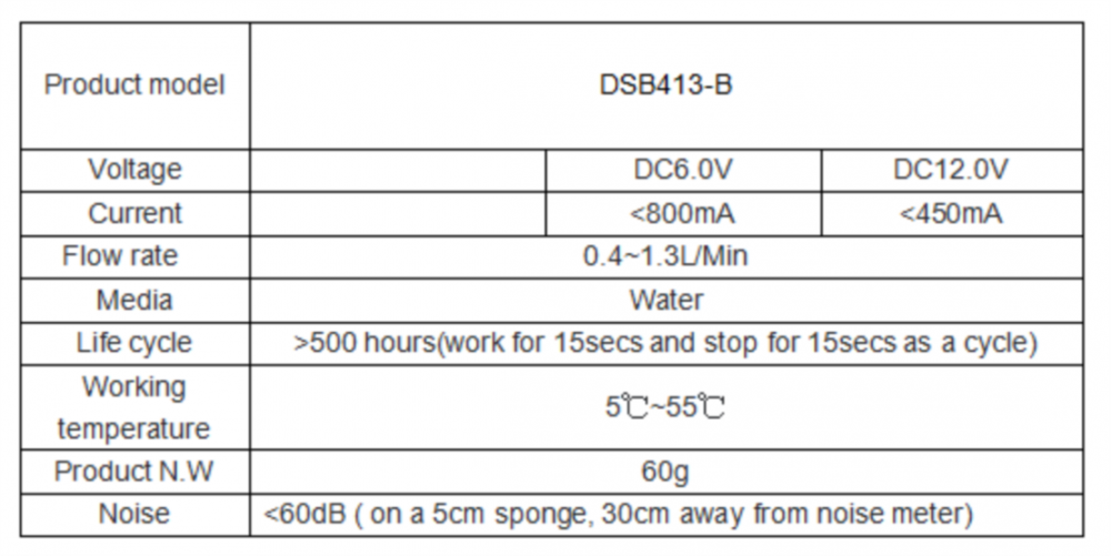 Mini Water Pump Dsb413 B Technical Data