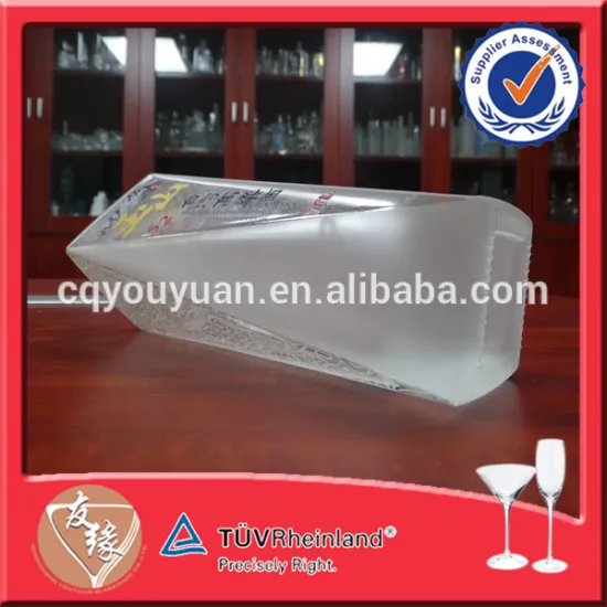 White Frosted Pyramid Shaped Liquor Bottle 0.5 Liter Glass Bottle Cork Custom