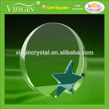 Wholesale Blank And Clear High Quality K9 Optical Round Crystal Awards With Blue Star Crystal For New Year Gift
