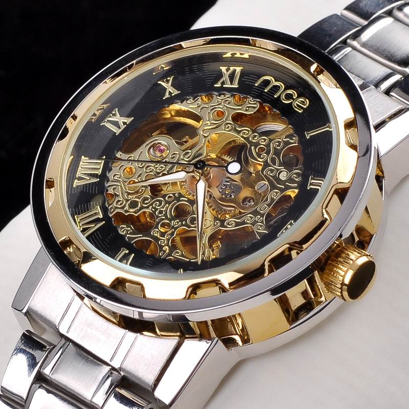 Automatic gold movement steel watch custom logo