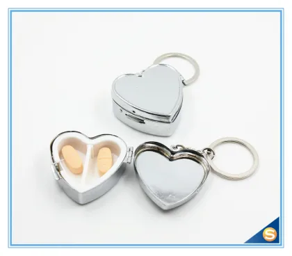 Heart Shape Tin Pill Box with Keychain