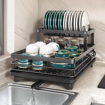 Casual Double-Tiered Metal Kitchen Rack Organizer with Plastic Accessories