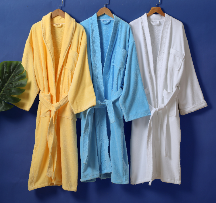 Hotel reines Baumwoll Samt Material Bademantel Kimono Kragen