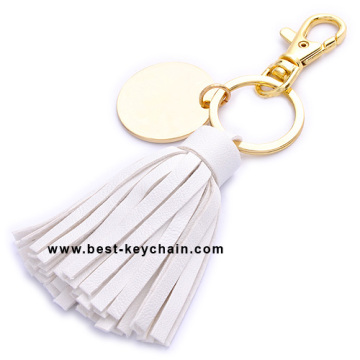 White Color PU Tassel Promotion Leather Keyring (BK21575B)