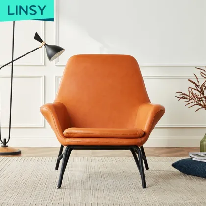 Linsy Luxury Nordic Relax Genuine Leather Armchair with Ottoman