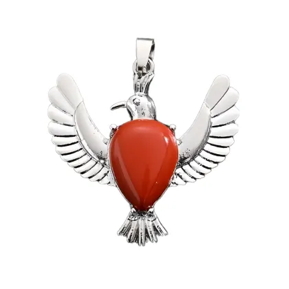 Natural Stone Teardop Silver Alloy Dove of Peace Stone Pendant Gemstone Dove of Peace Charm Pendant for Jewelry NecklaceEerring