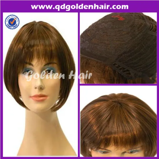 Golden Hair 100% High Quality Glueless Short Straight Bob Wig With Fringe