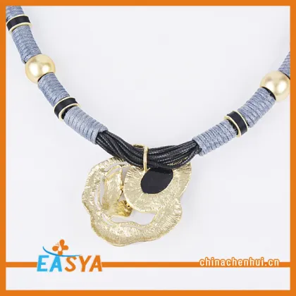 Gold Pendant Bead Chain Necklace Black Stone Necklace