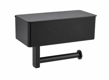Wall‑Mount Matte Black Toilet Paper Holder with Storage Box Hotel Fixture